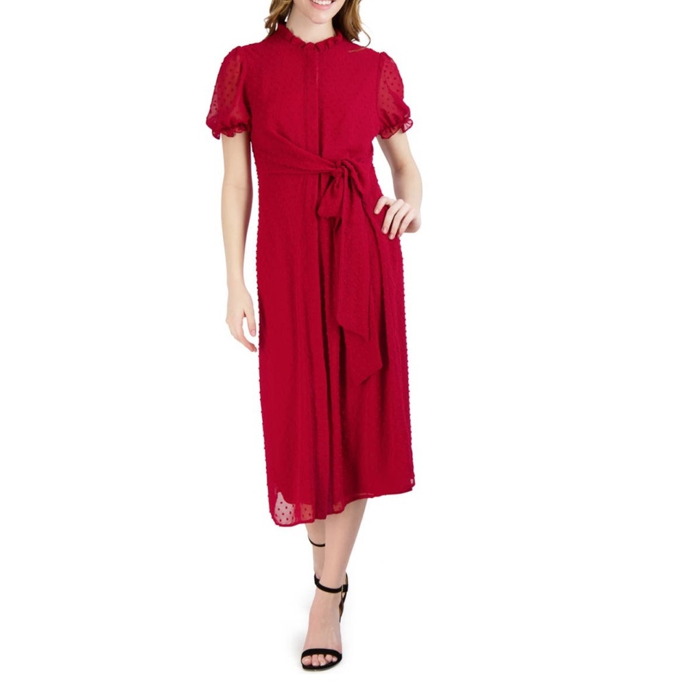 Julia Jordan Clip Dot Short Sleeve Dress In Scarlett Red New With Tag - Reemoly